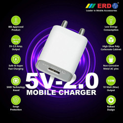 ERD TC-21 Mobile Charger 2amp Micro USB Cable,White