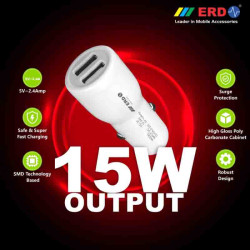 ERD CC-32 5V / 3 Amp Dual Port USB Car Charger (White)